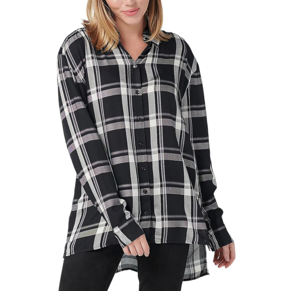 All Worthy Hunter McGrady Plaid Button Front Yarn Dye Top Black Plaid - Regular